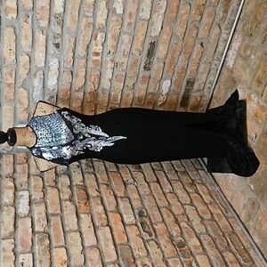 Sequin Originals Black silk silver Sequin halter maxi gown size Small